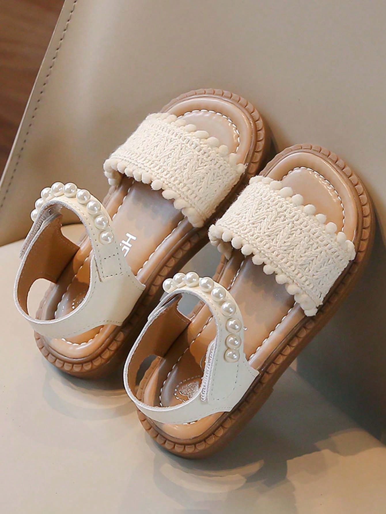 1 Pair Girls Fashion Pearl Decorated Soft Bottom Sandals