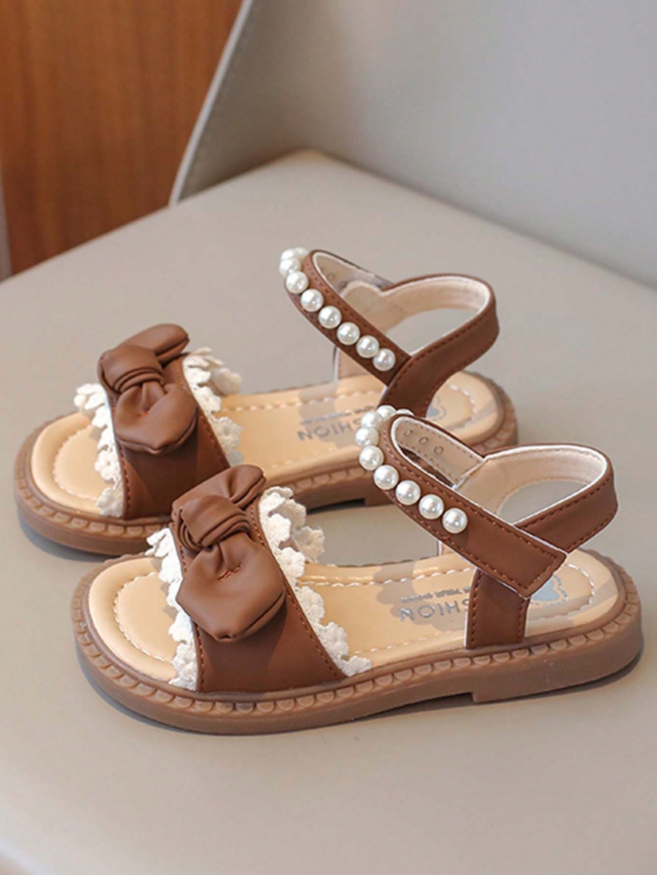 1 Pair Girls Fashion Pearl Decorated Soft Bottom Sandals