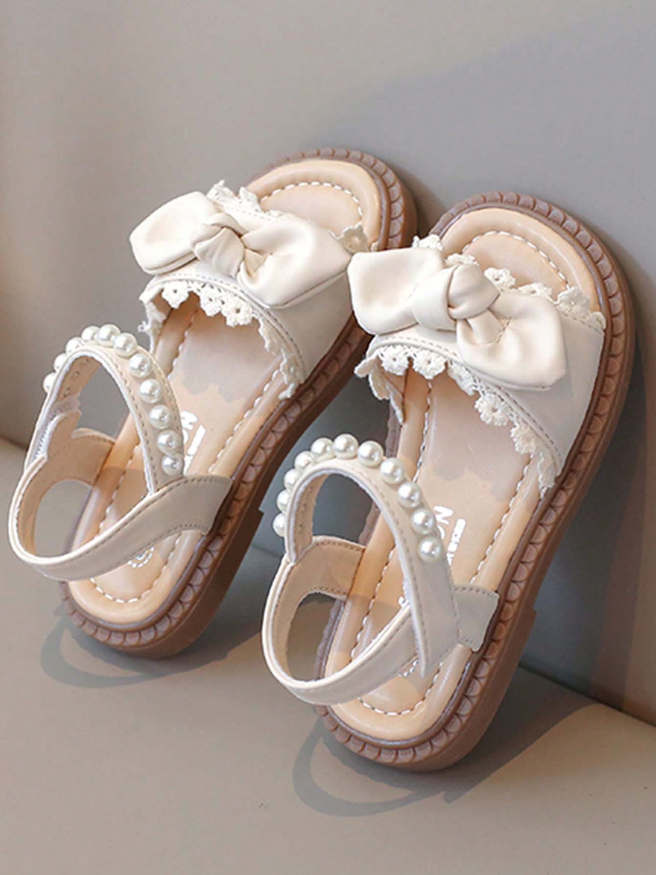 1 Pair Girls Fashion Pearl Decorated Soft Bottom Sandals