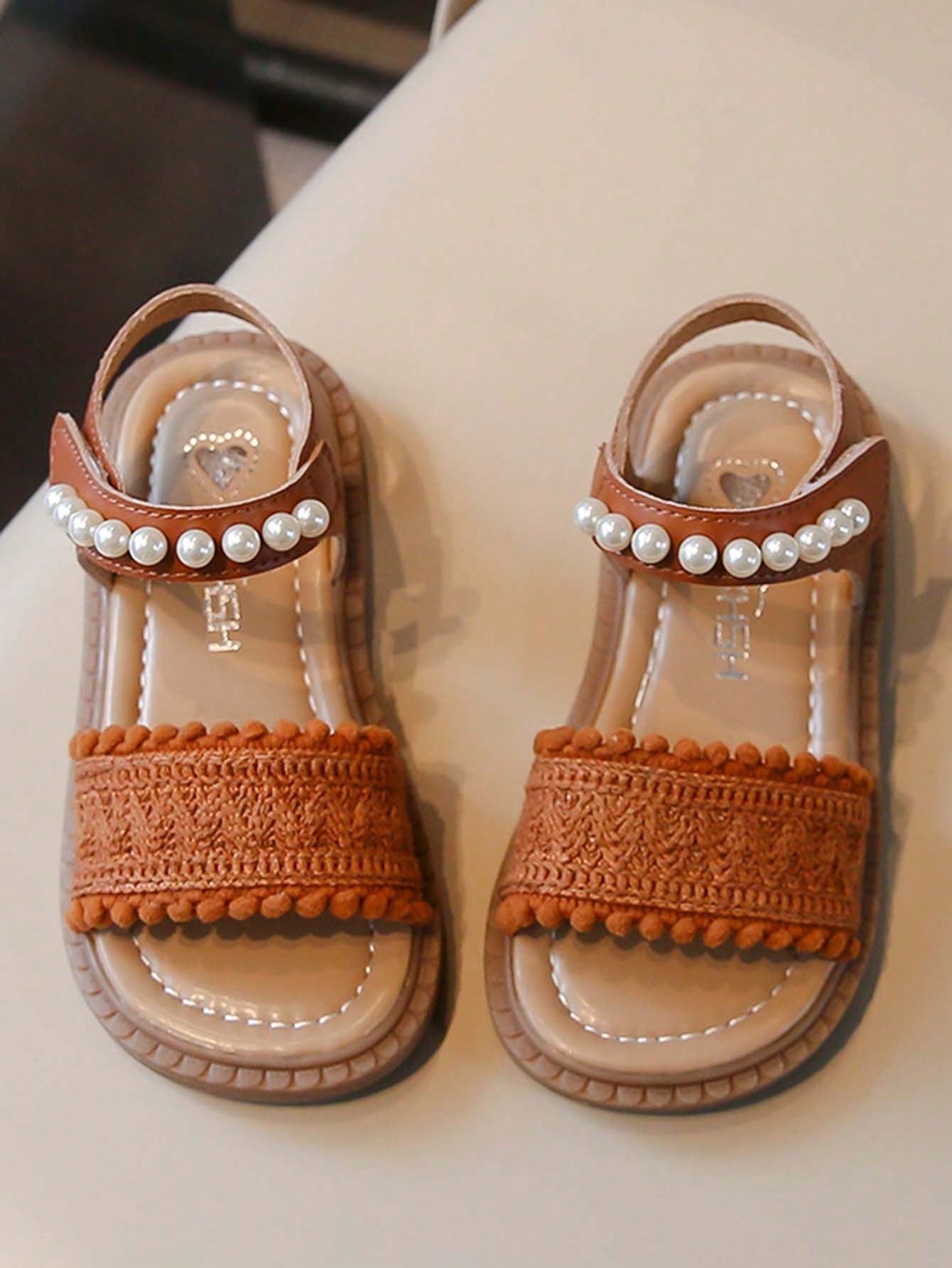 1 Pair Girls Fashion Pearl Decorated Soft Bottom Sandals