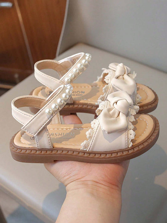 1 Pair Girls Fashion Pearl Decorated Soft Bottom Sandals