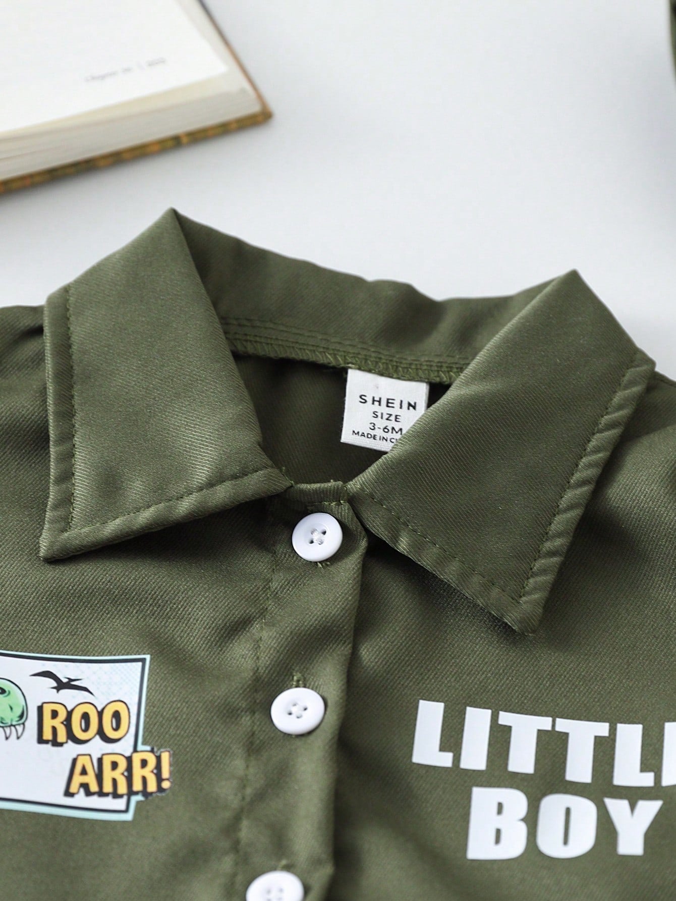 Front Open Collar Shirt With Cute Animal & Slogan Print, Pants With Pockets