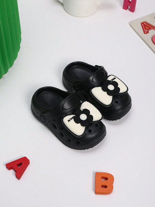 Girls' Hollow Out Flat Slip-Resistant Sandals With Cute Bowknot Buckle Black
