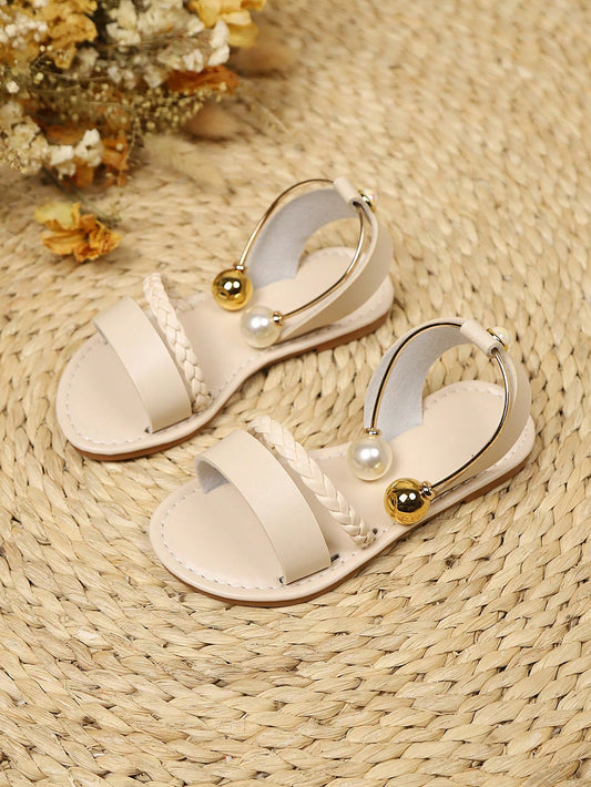 1 Pair Plus Size Girls Flat Sandals Beige