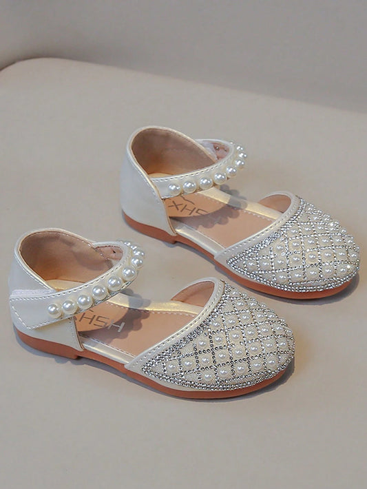 Fashion Pearl & Rhinestone Princess Shoes Beige
