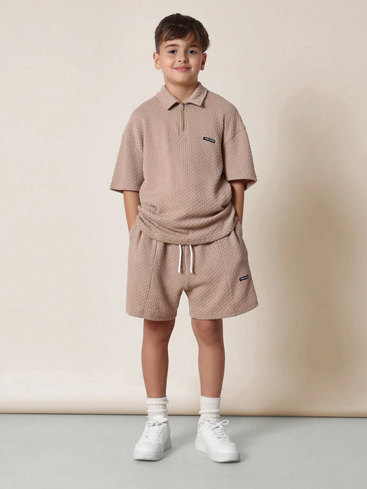 Tween Boys Comfy Tween Boys Textured Polo Set Khaki