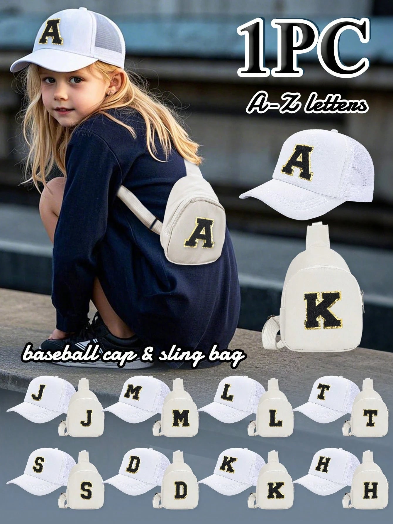 2pcs/Set Kids Customized 26 Letter Solid Color Sponge Mesh Cap Set