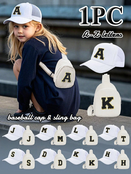 2pcs/Set Kids Customized 26 Letter Solid Color Sponge Mesh Cap Set