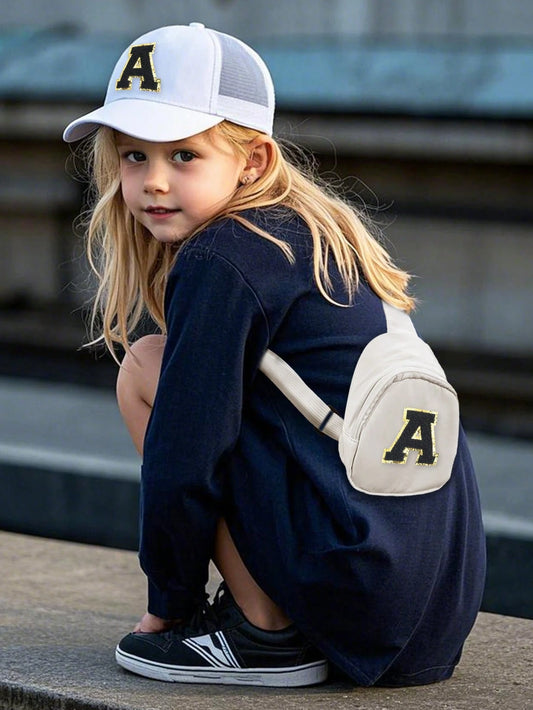 2pcs/Set Kids Customized 26 Letter Solid Color Sponge Mesh Cap Set White