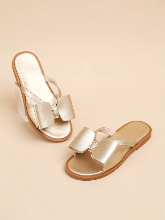Girls' Gold Color Bowknot Summer Sandals