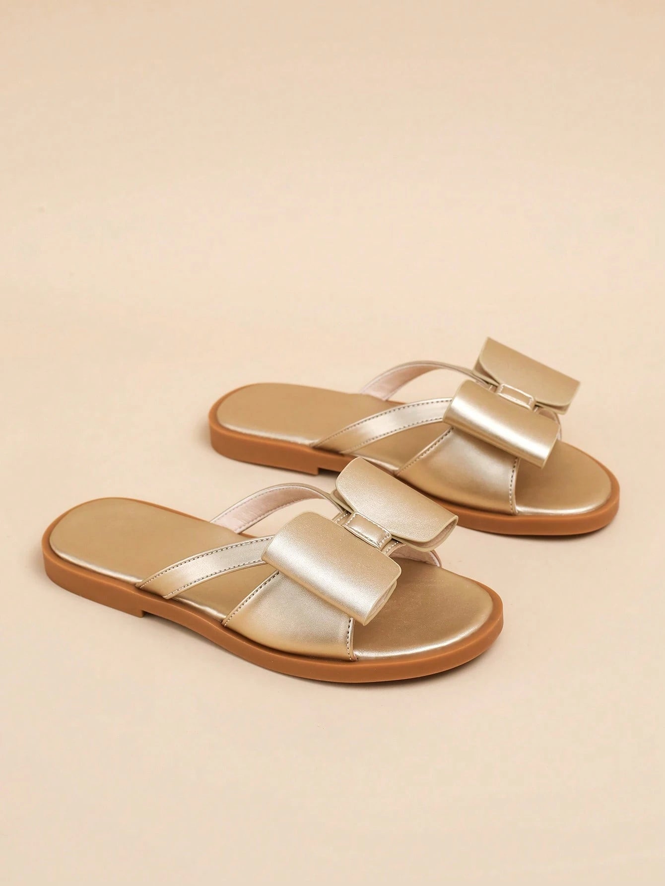 Girls' Gold Color Bowknot Summer Sandals
