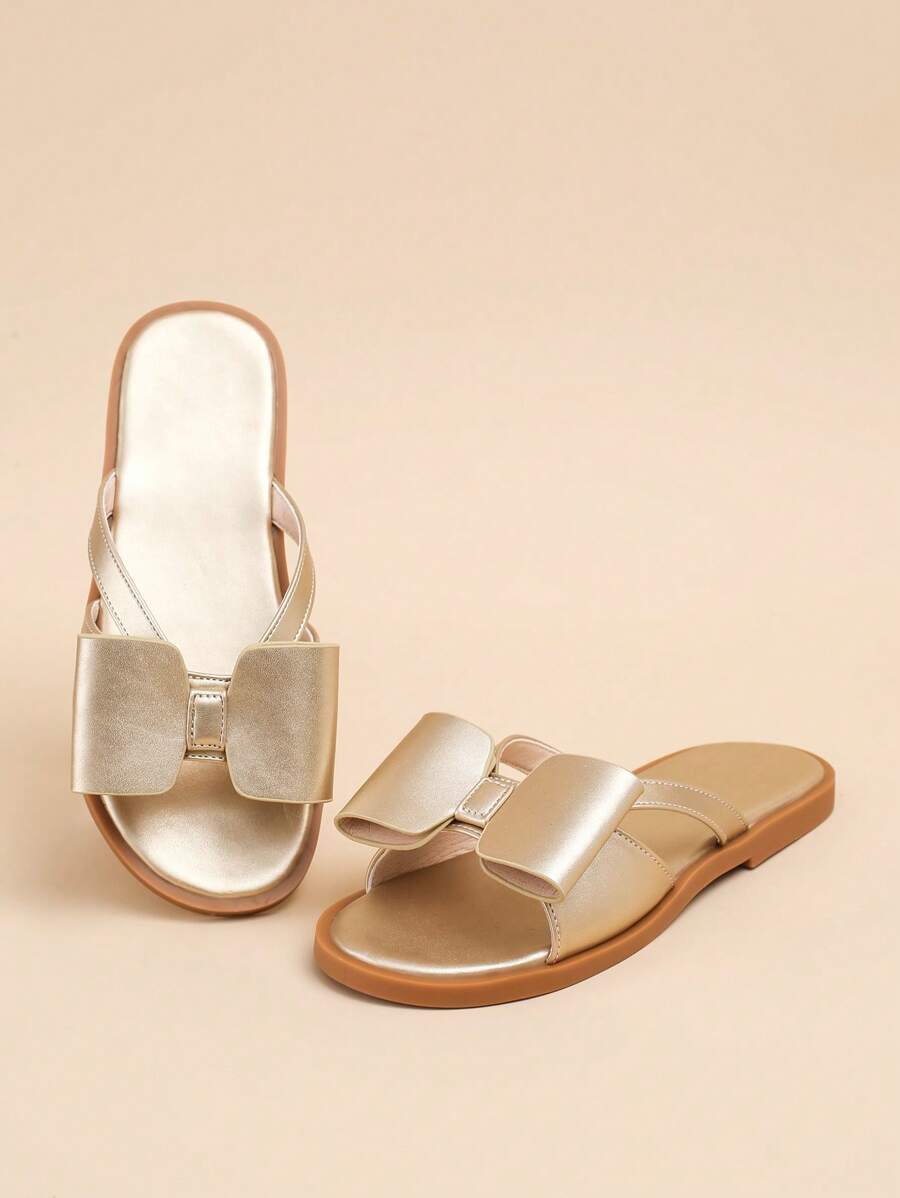 Girls' Gold Color Bowknot Summer Sandals