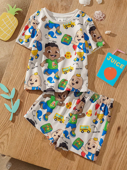 2pcs Baby Boy Cartoon Cars & Whale Print T-Shirt & Shorts Multicolor