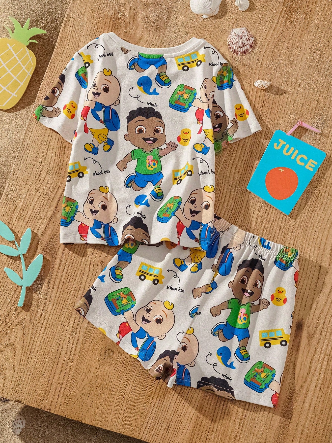 2pcs Baby Boy Cartoon Cars & Whale Print T-Shirt & Shorts