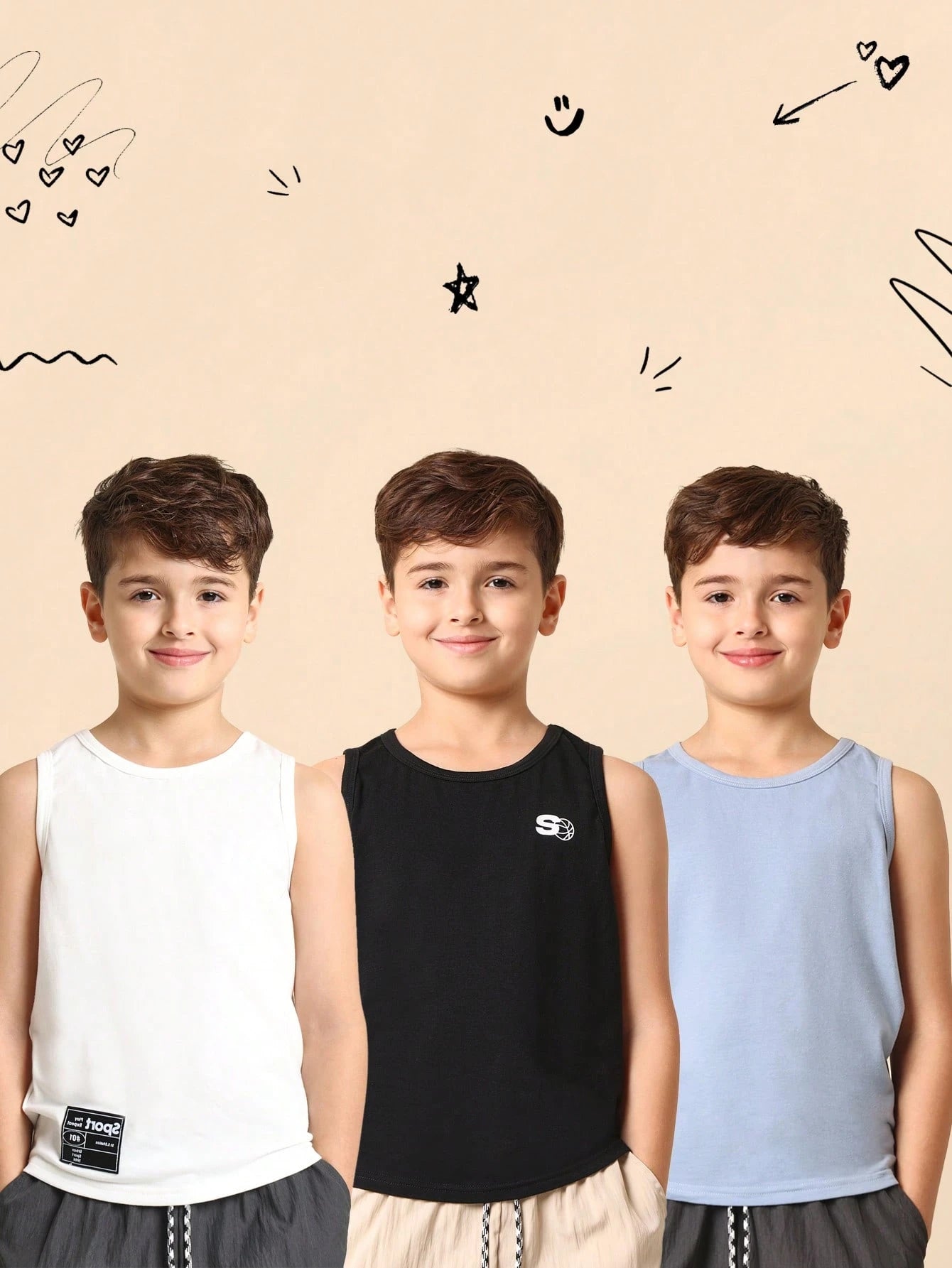 Tween Boys Comfy 3 Pack Set Regular Fit Tank Top Multicolor