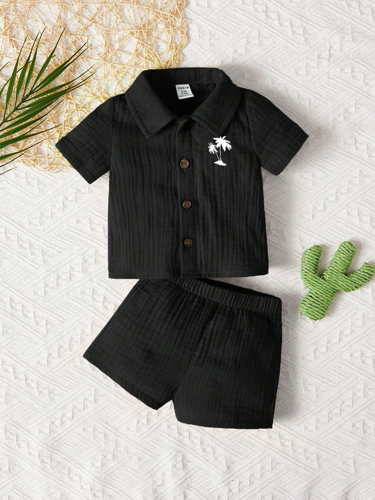 Baby Boy/Girl Casual Vacation Shirt And Shorts Set Black
