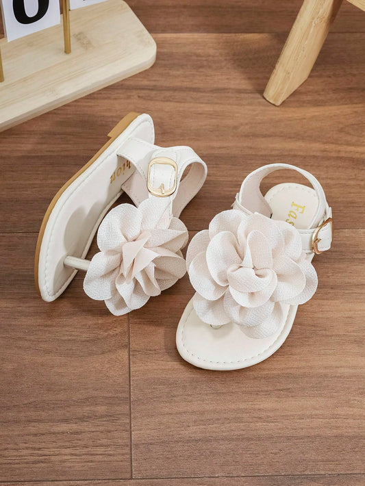 New Fashion Versatile Round Toe Thong Sandals With Large Flower