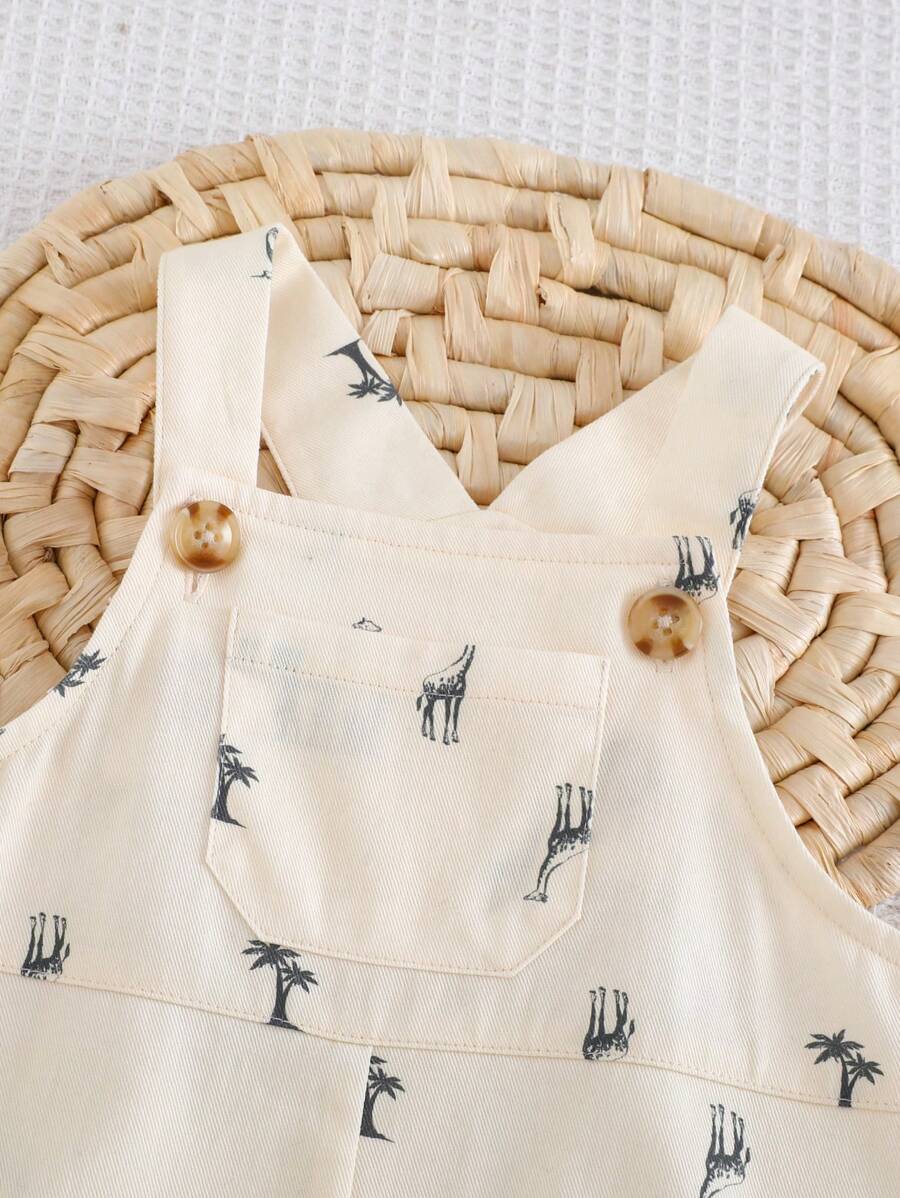 Cozy Pixies Baby Boy Cartoon Giraffe Print Casual Versatile Bib Overalls & Shorts Set