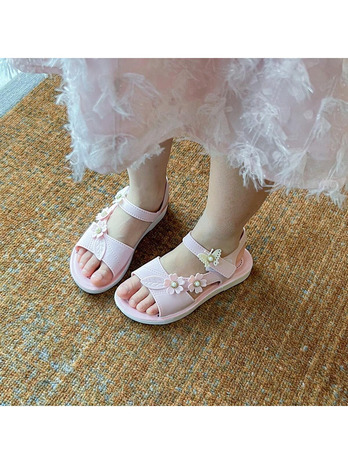 1 Pair Girls Floral Princess Sandals Pink