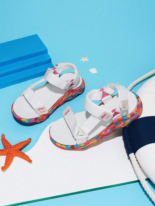 1 Pair Kids Girls' Spring Summer Beach Sandals With Solid Color White