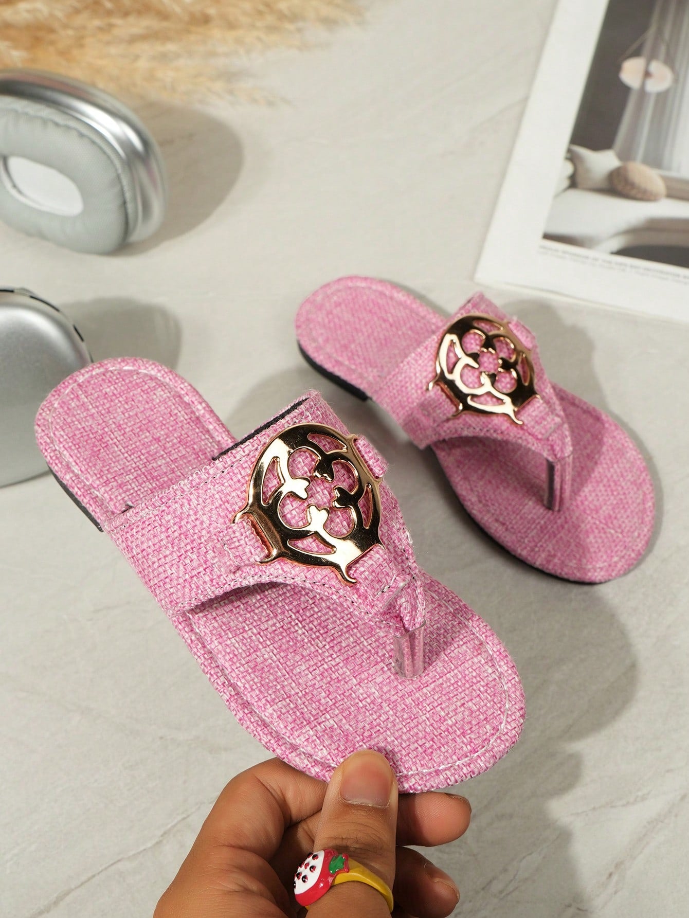 Girls' Fashionable Casual Outdoor Comfortable Sweat-Absorbent Anti-Slip Wear-Resistant Flat Pink