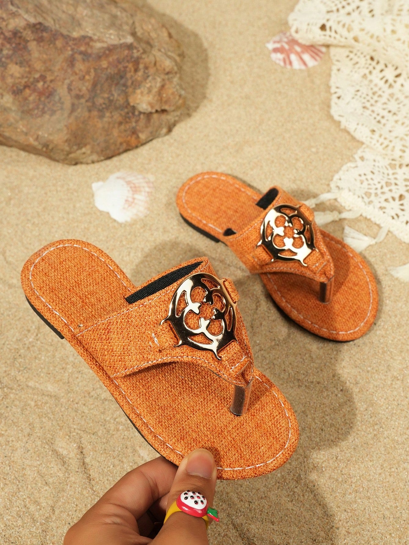 Girls' Fashionable Casual Outdoor Comfortable Sweat-Absorbent Anti-Slip Wear-Resistant Flat Ginger