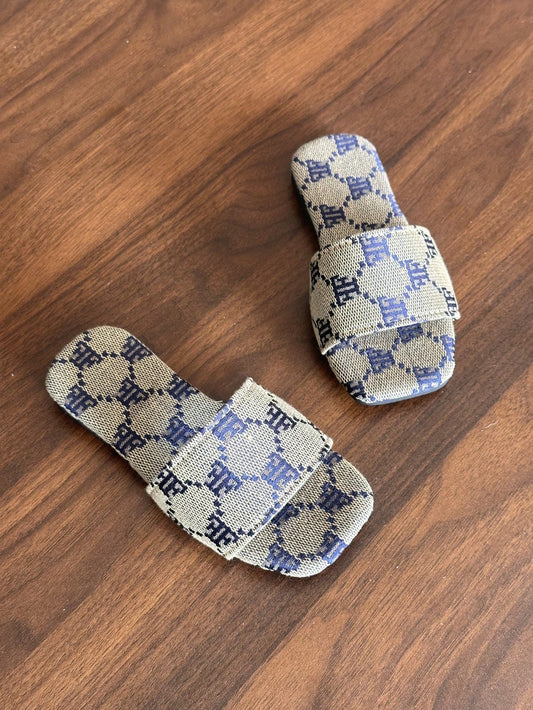 One-Toe Floral Girls' Casual Flat Slippers Blue