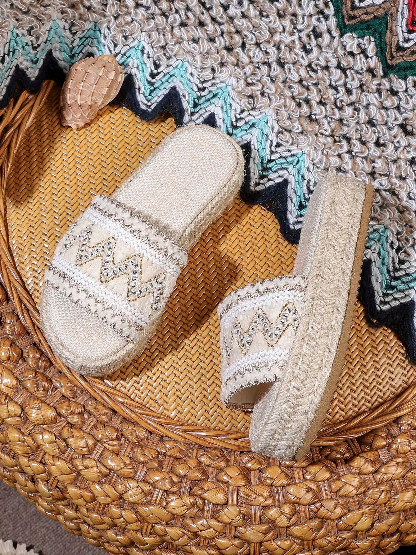 Girls Twine Style Wind Thick Bottom Braided Beach Sandals