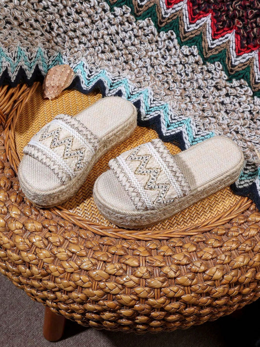 Girls Twine Style Wind Thick Bottom Braided Beach Sandals