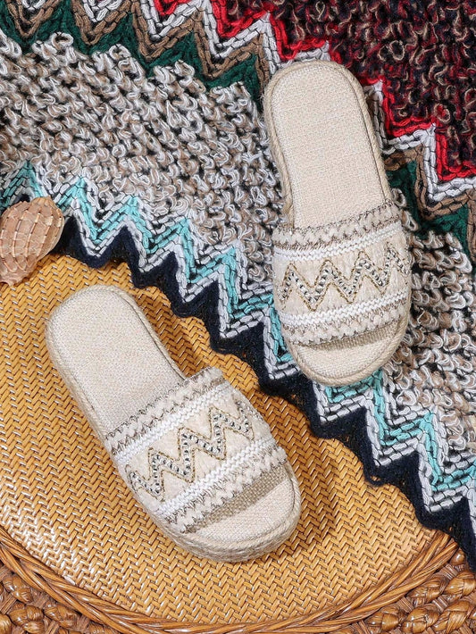 Girls Twine Style Wind Thick Bottom Braided Beach Sandals Beige