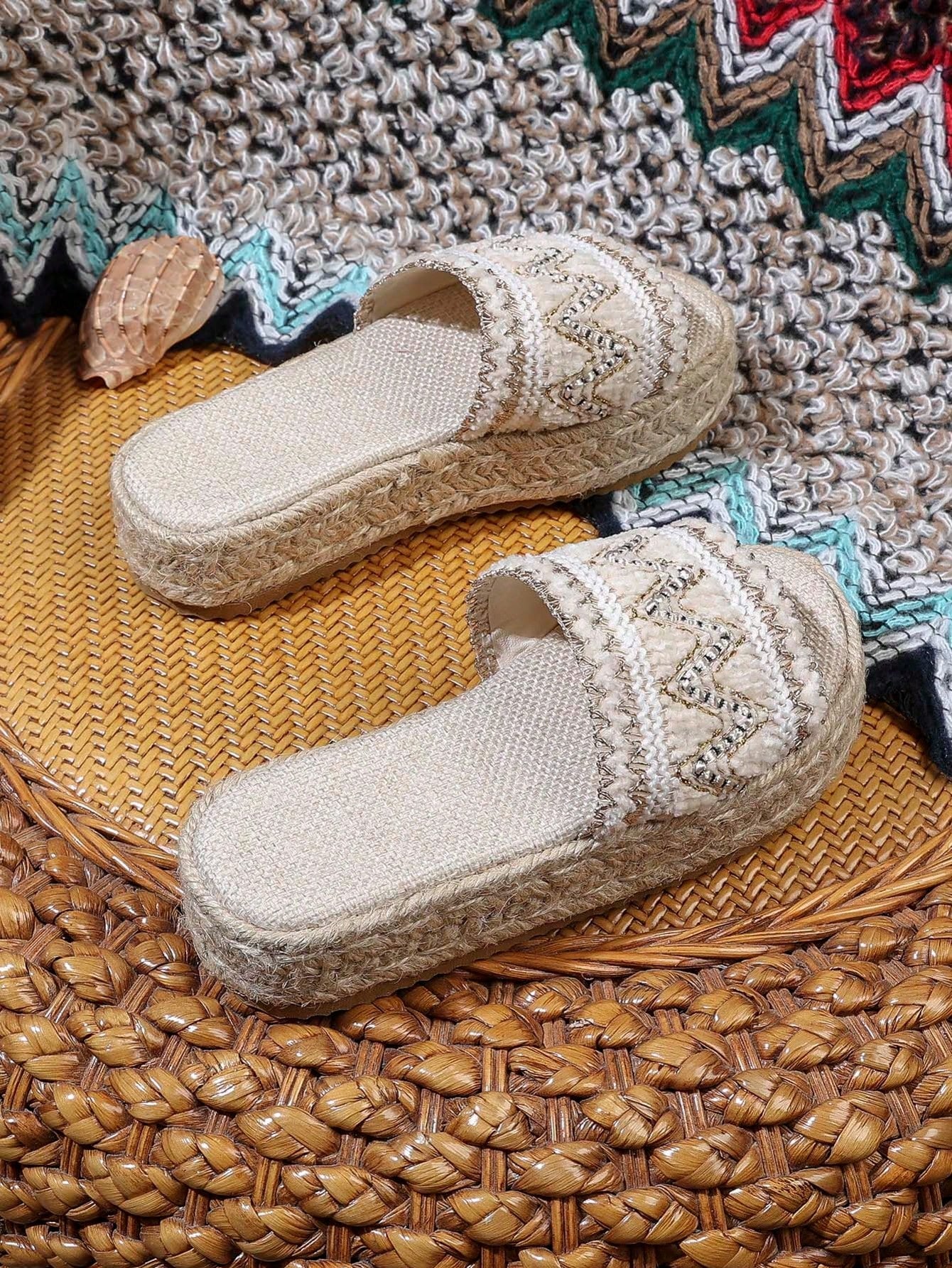 Girls Twine Style Wind Thick Bottom Braided Beach Sandals