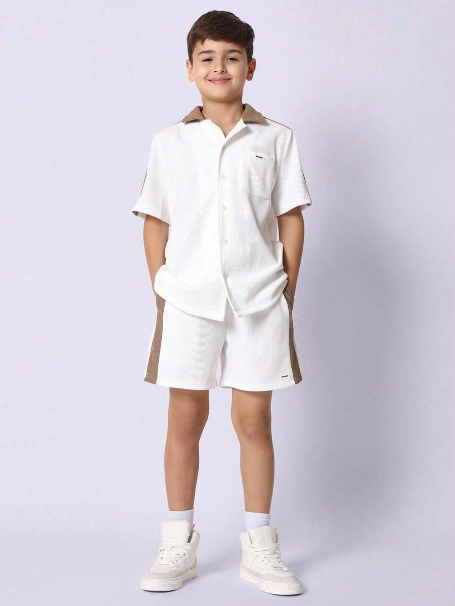 Premium Textured Two-Piece Boys Summer Set White