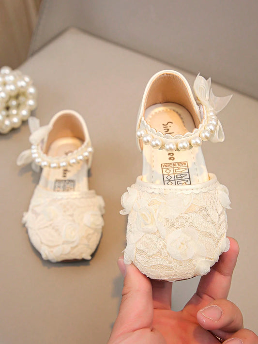 1 Pair Girls New Fashion Elegant Simple Pearl Gloss PU Embroidered Mesh Sandals