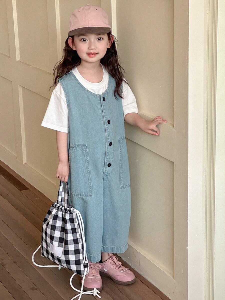Young Girl Denim Bib Pants And Jumpsuit Blue