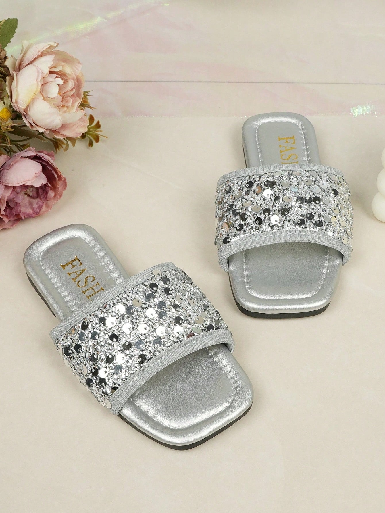 Girls' Fashion Rhinestone Decor Princess Sandals Silver