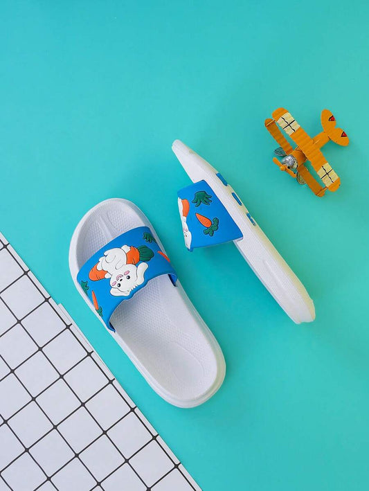 1 Pair Cute Cartoon Design Kids Boys' Casual Comfortable Lightweight Slippers Blue & White