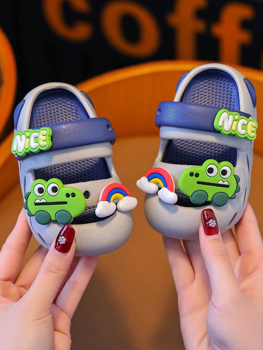 Kids Dinosaur Printed Slide Sandals Grey