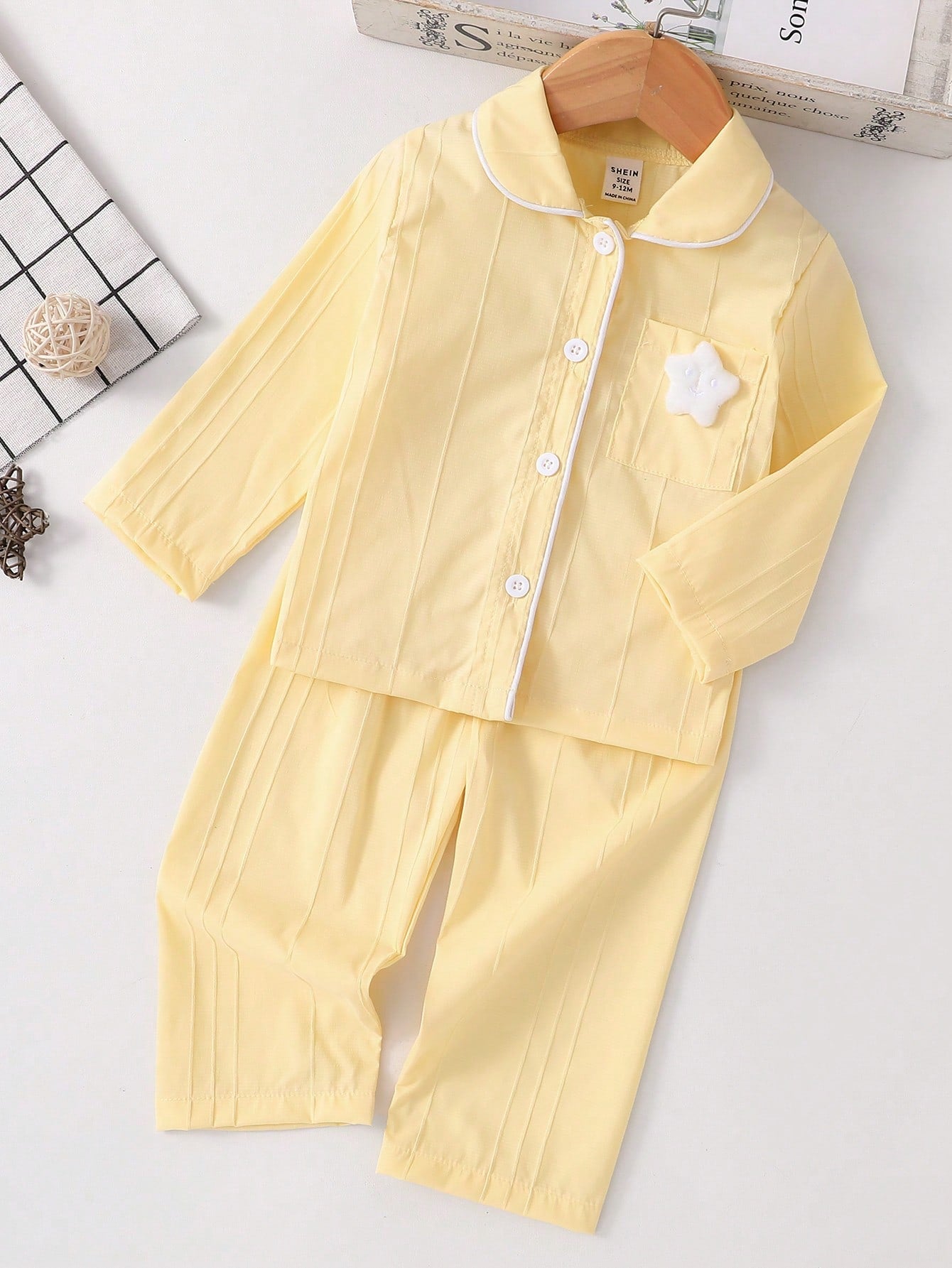 2pcs Toddler Boys' Solid Blue Casual Long Sleeve Top And Long Pants Yellow