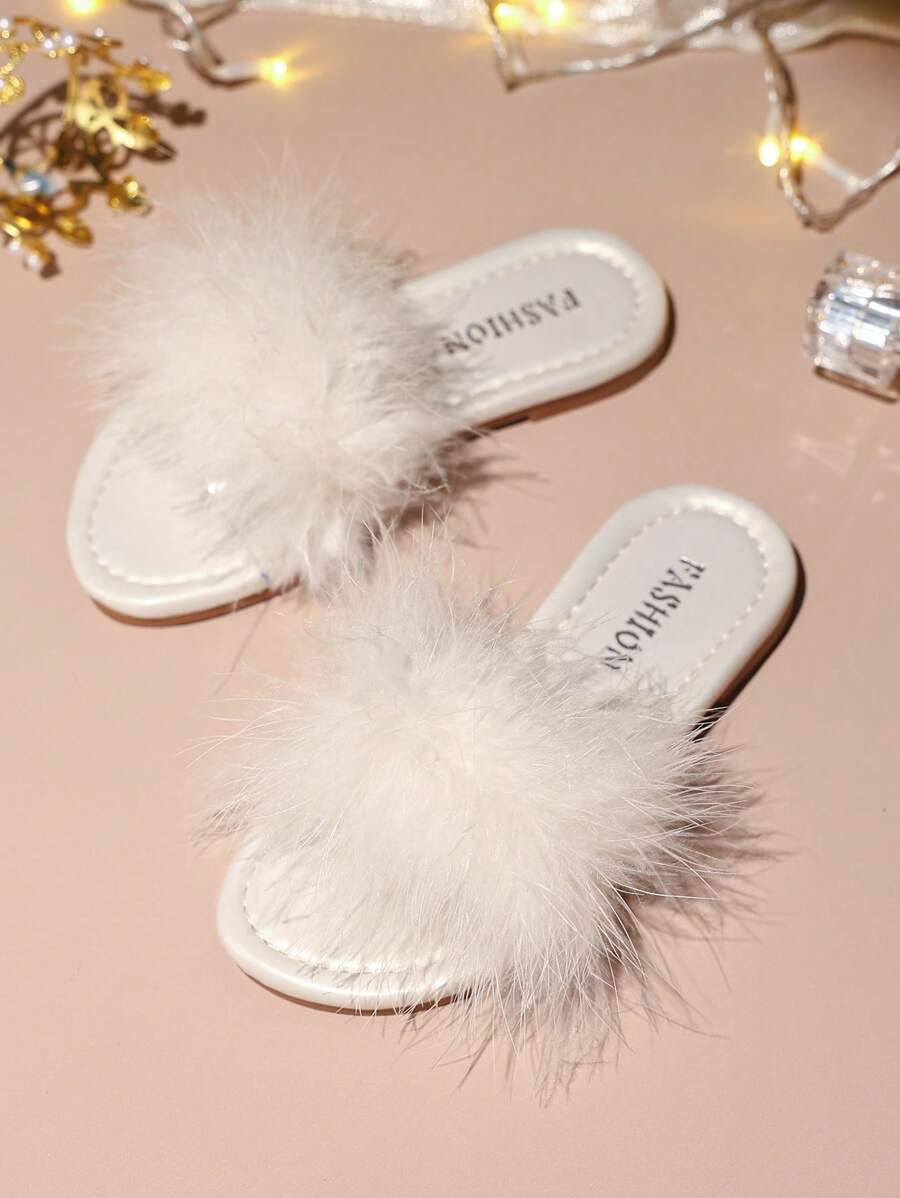 1 Pair Of Children's Fashionable, Casual, Cute, Non-Slip, Durable, Outdoor Fur Sandals