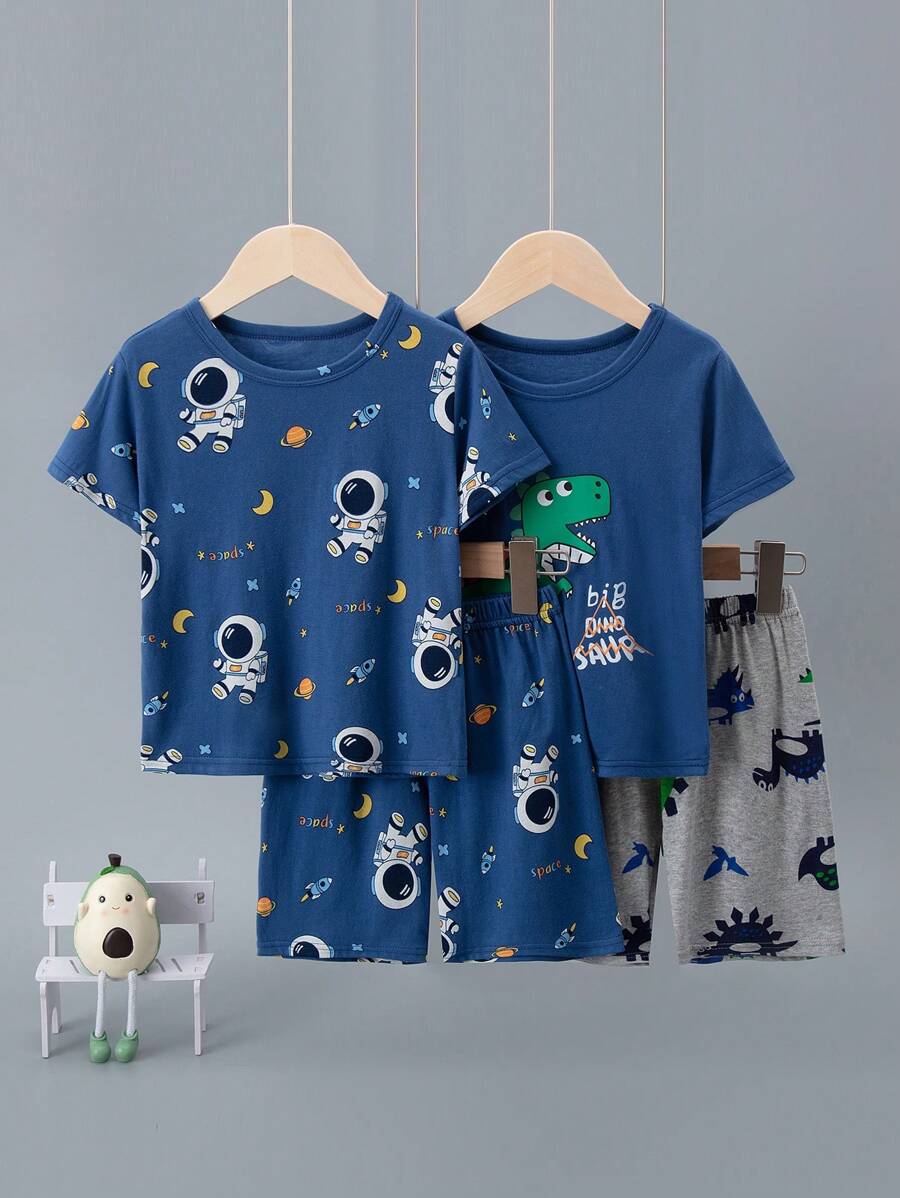 4pcs/Set Kids Short Sleeve & Shorts Pajama Set Multicolor