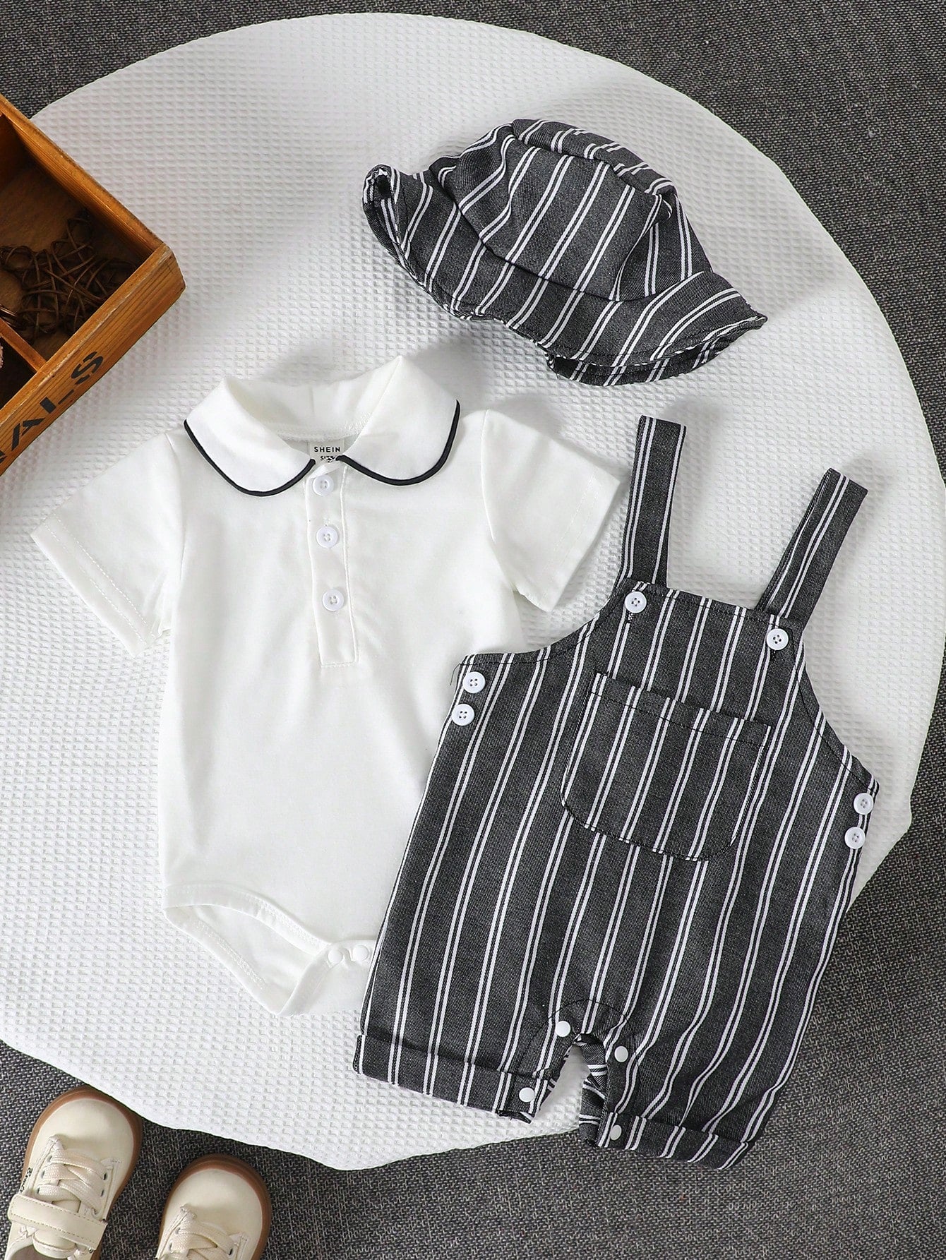 3pcs/Set Newborn Baby Boys Gentleman Casual Outfit Black & White