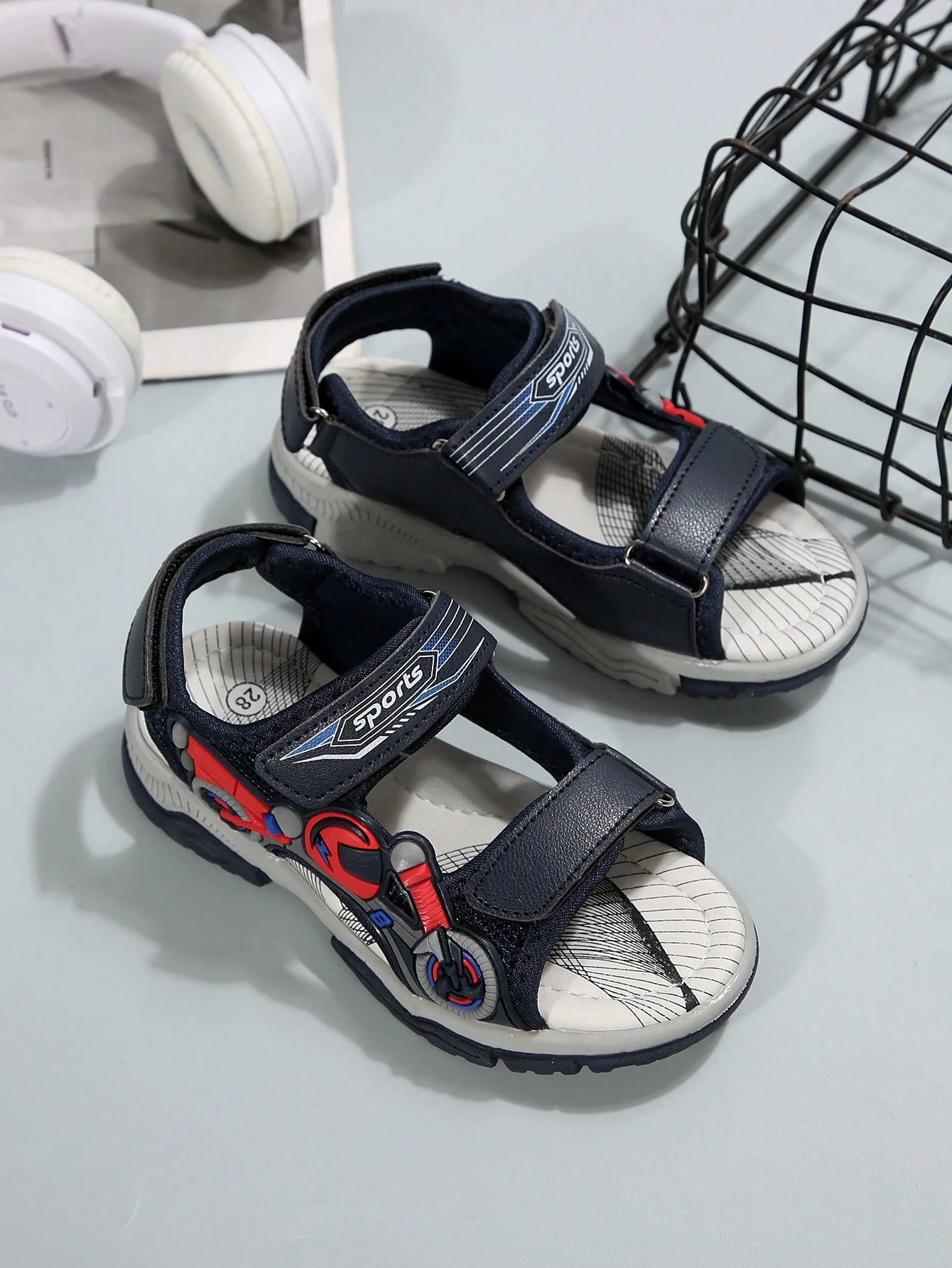 Boys' Casual Motor Decor Sports Sandals Black