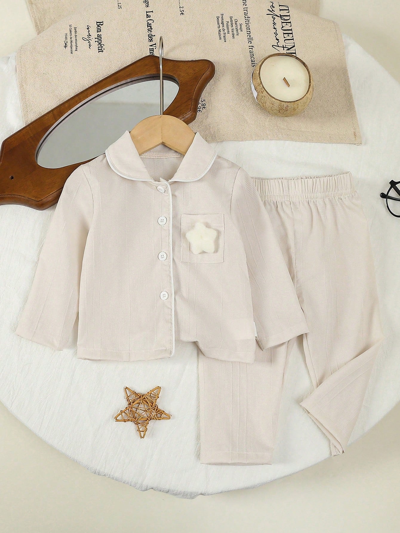2pcs Toddler Boys' Solid Blue Casual Long Sleeve Top And Long Pants Apricot