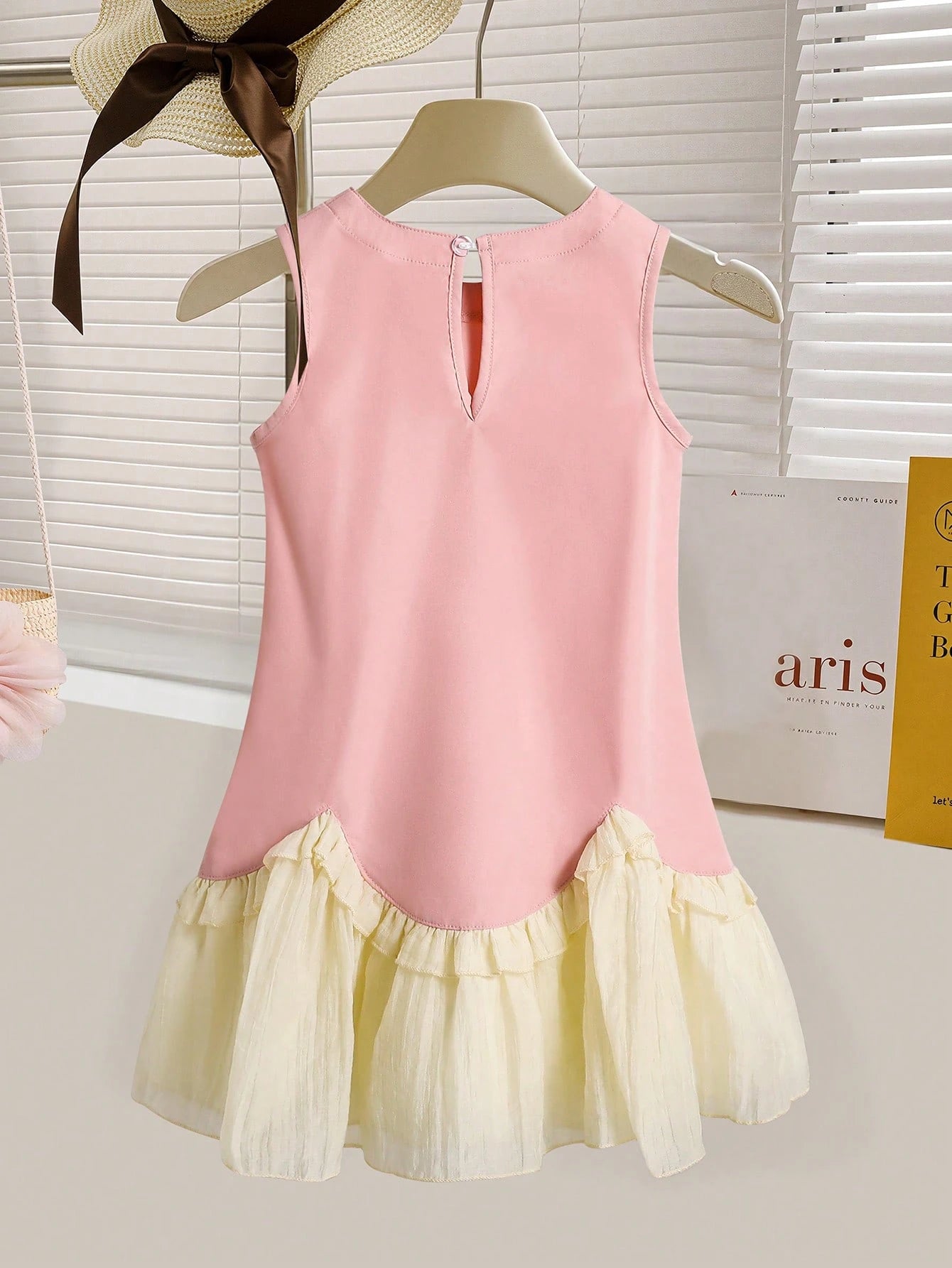 Young Girl Summer Sweet Solid Color Ruffled Hem Sleeveless Princess Dress