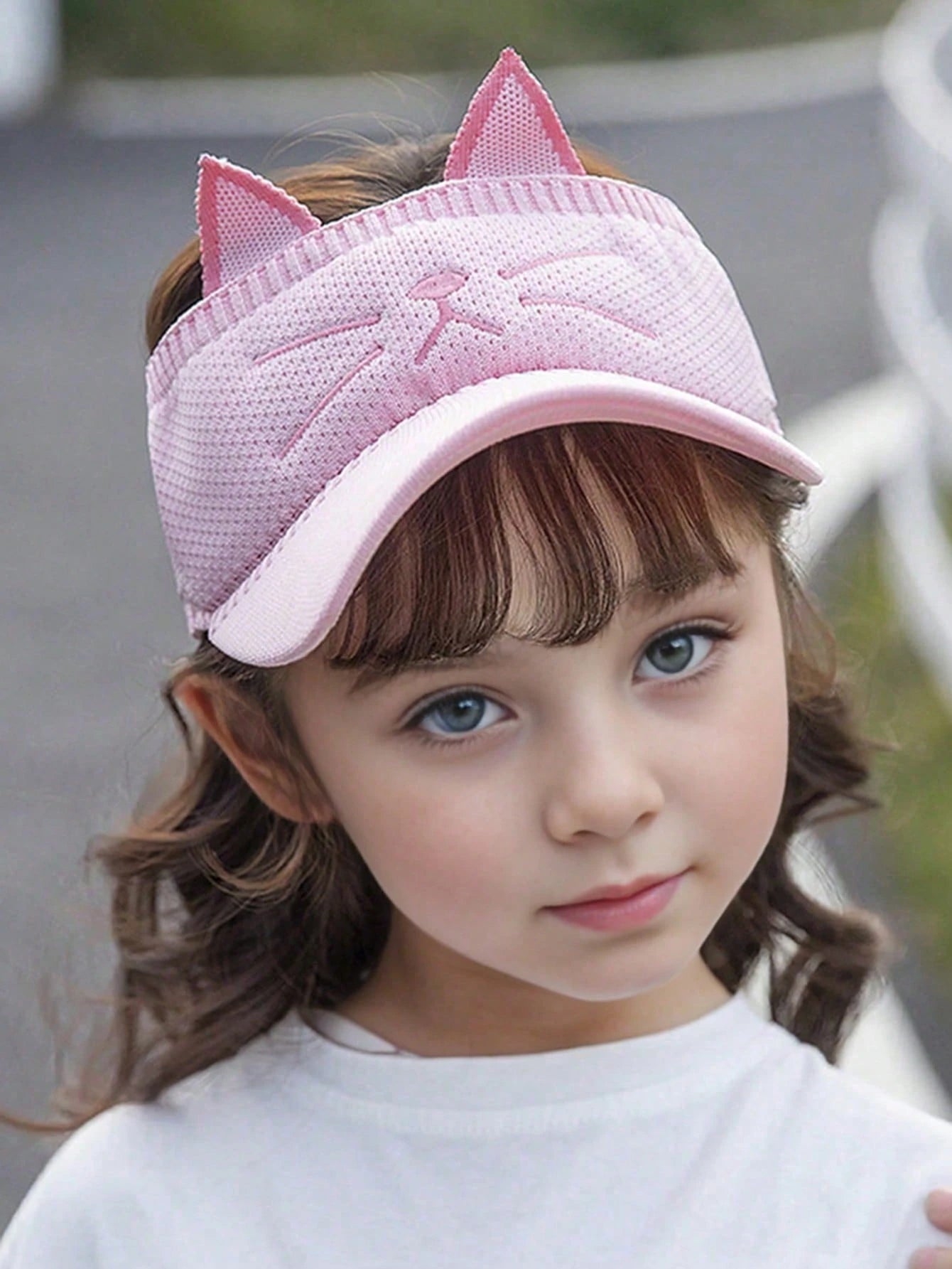 1pc Kid's Knitted Cat Face Embroidery Elastic Beanie Hat Pink
