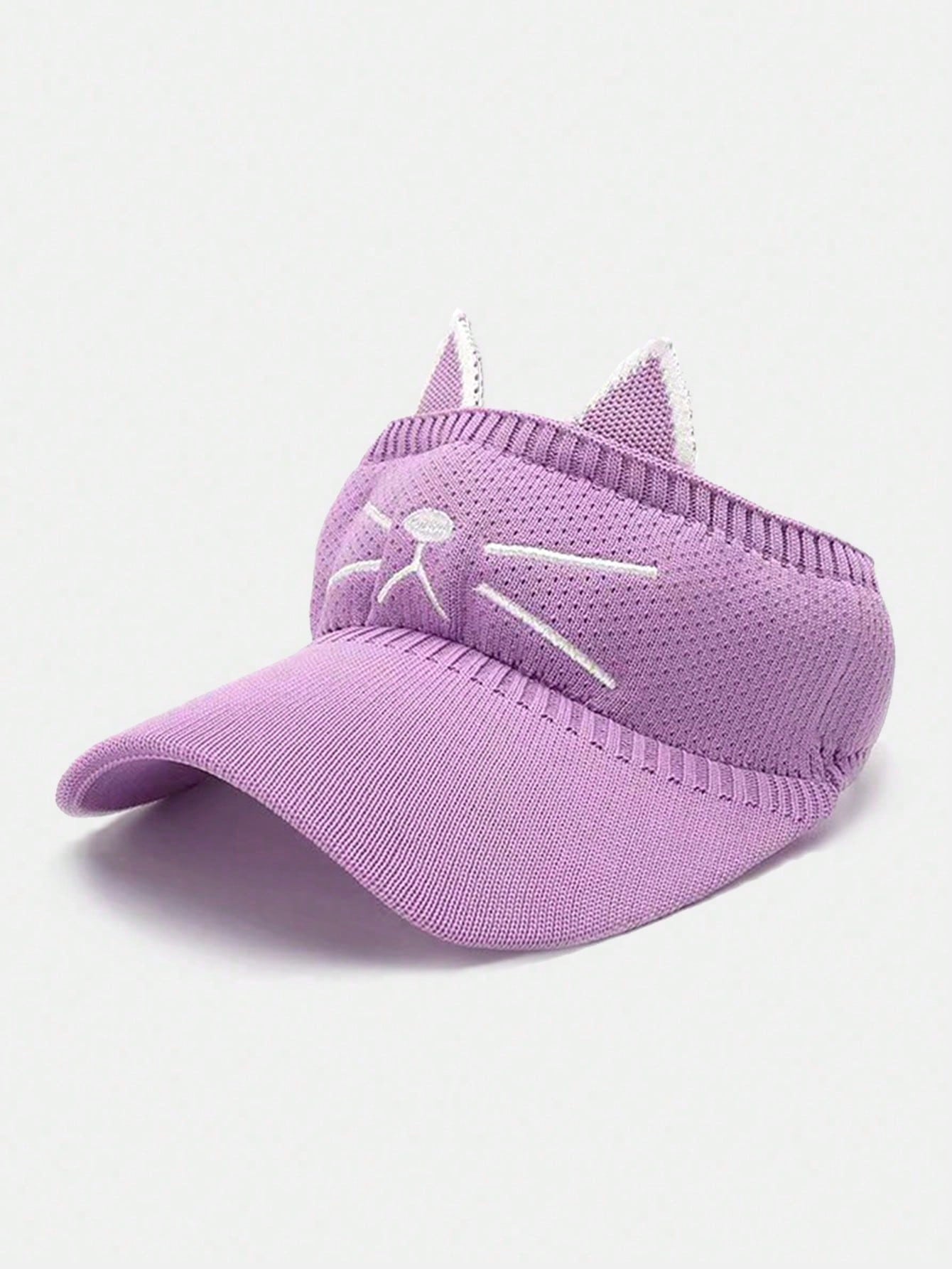 1pc Kid's Knitted Cat Face Embroidery Elastic Beanie Hat