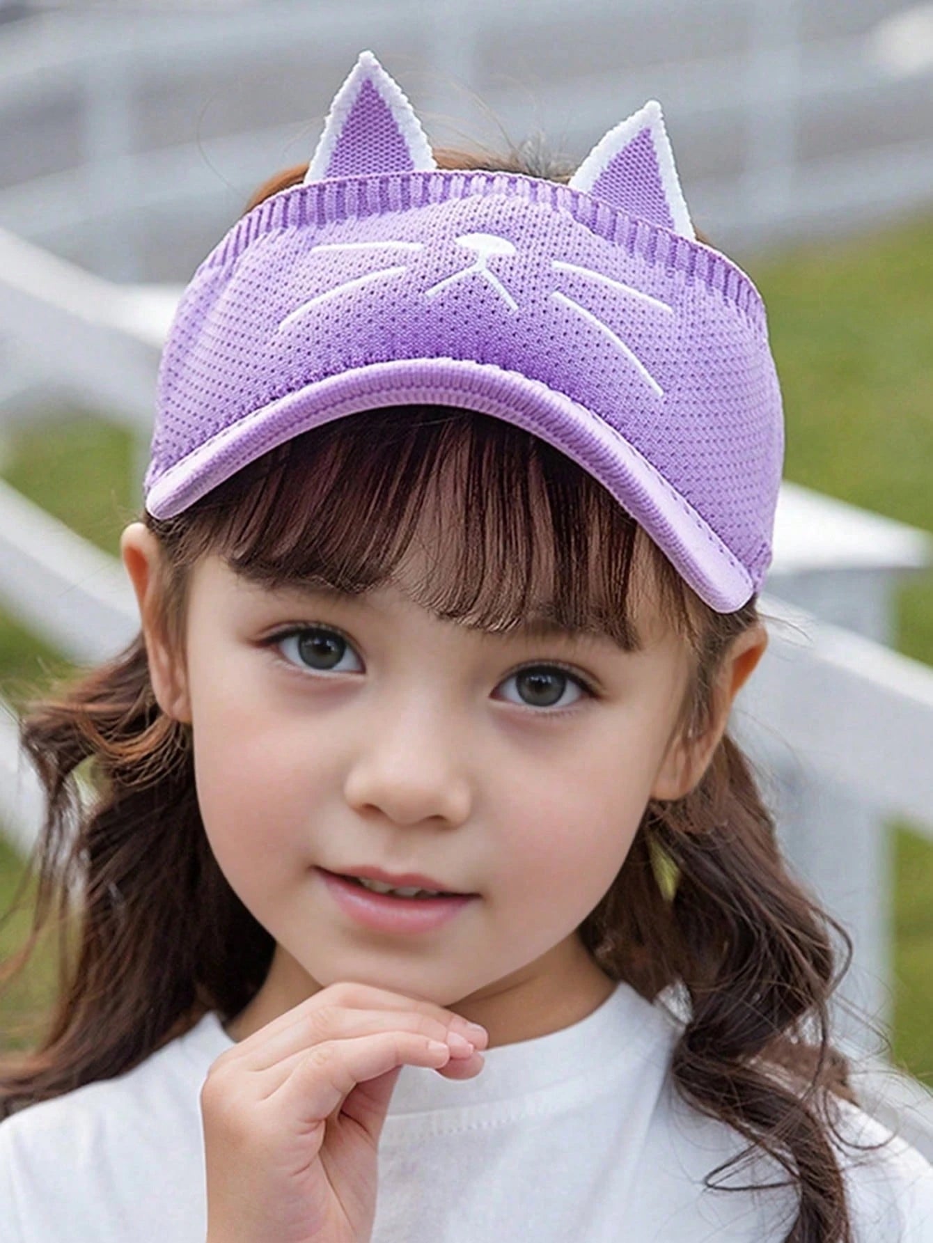 1pc Kid's Knitted Cat Face Embroidery Elastic Beanie Hat Purple