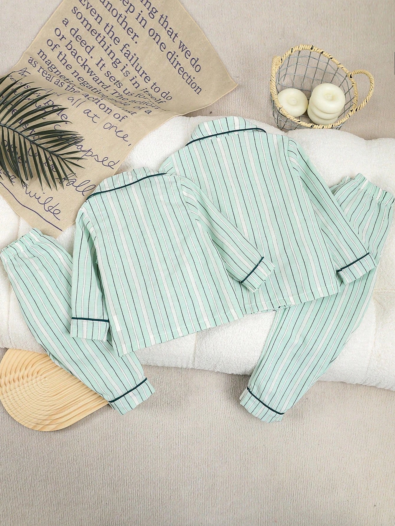 2pcs Boys' Simple Classic Blue Stripe Cardigan & Pants