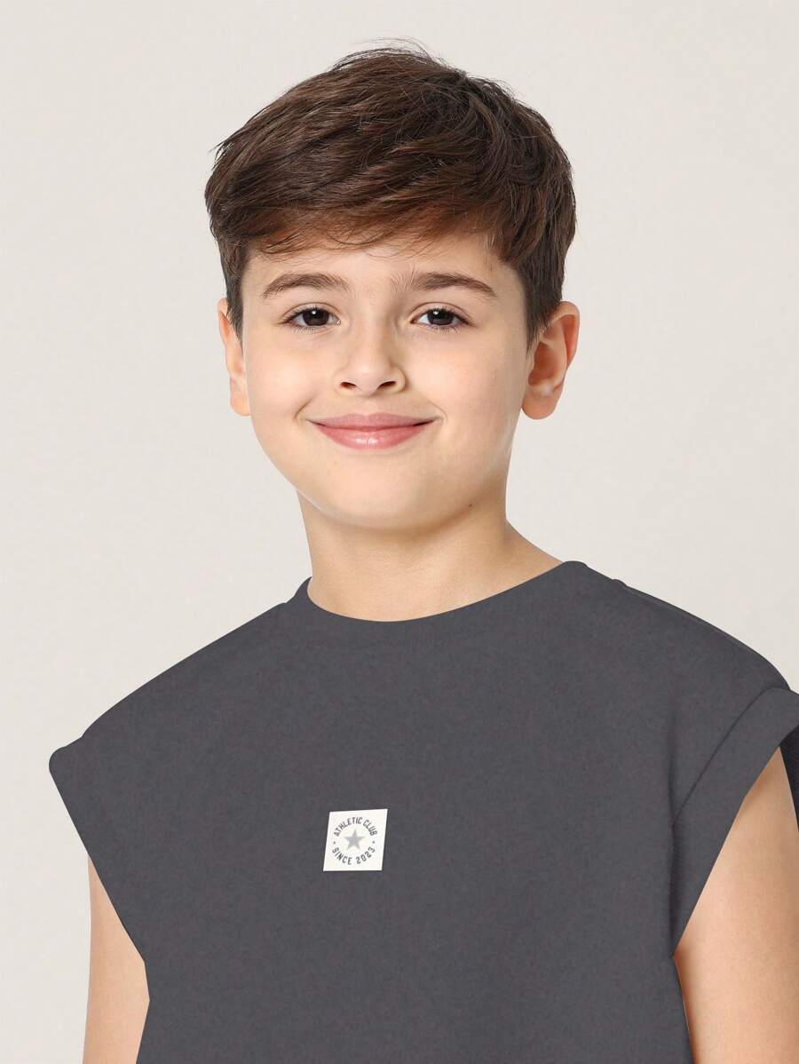 Tween Boys Comfy Regular Fit Tank Top And Contrast Straight Fit Sweatpants