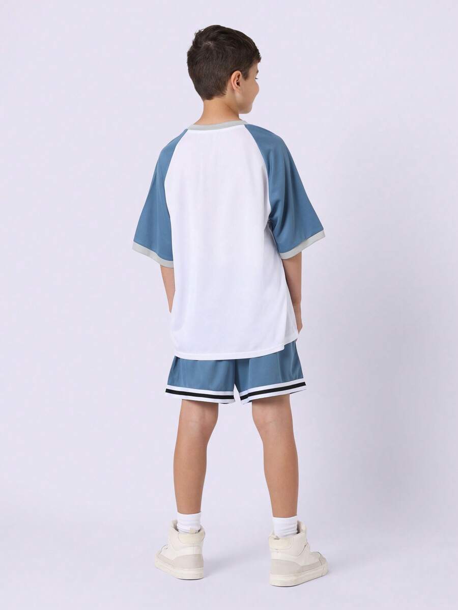 Tween Boys Comfy Oversized Fit Raglan Contrast Short Sleeve Tee And Short